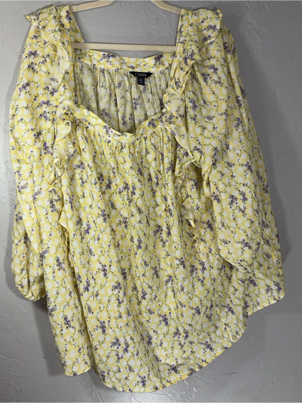 Chaps Yellow Floral Ruffle-Trim Peasant Blouse - Picture 14 of 14